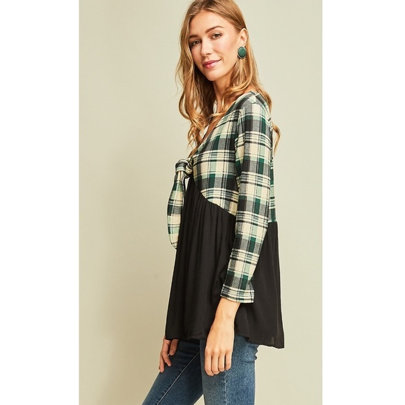 ✿❀ SALE! Green Plaid Print Top Blouse ❀✿ - Picture 4 of 7